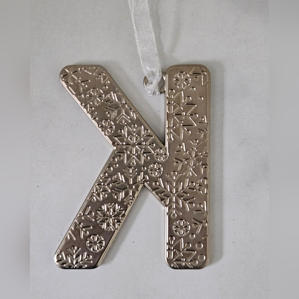 K Monogram Red & Black Buffalo Plaid Metal 3" Ornament - Picture 3 of 3